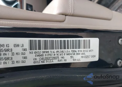 2012 Jeep Grand Cherokee Limited z USA, uszkodzony, nr VIN 1C4RJEBG2CC299375